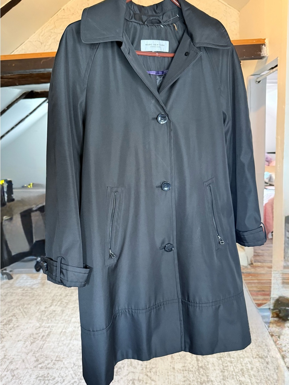 Marc New York Black Lightweight Trench Coat